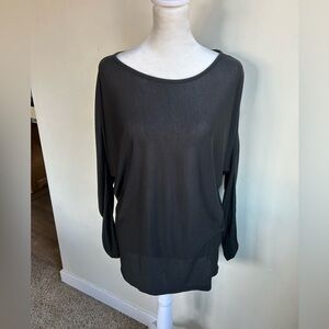 Vince Top Womens XS Black Long Sleeve Boat Neck Minimalist Sheer Leisurewear